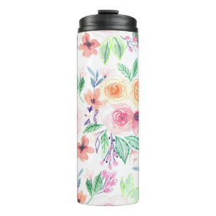 Aquarellfarbene Blume und Blätter Thermosbecher