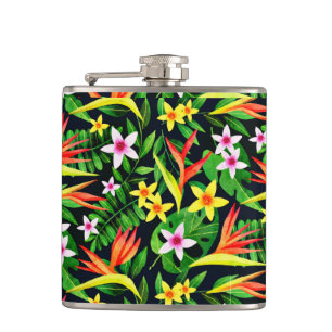Aquarellfarbene Blume und Blumenmuster aus Frucht- Flachmann