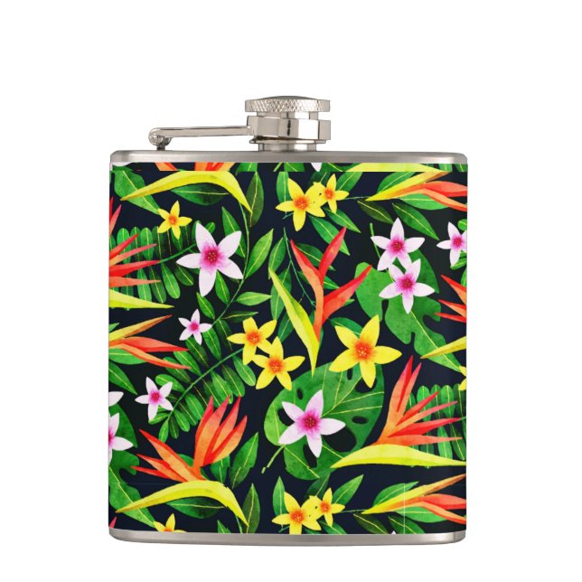 Aquarellfarbene Blume und Blumenmuster aus Frucht- Flachmann (Vorderseite)