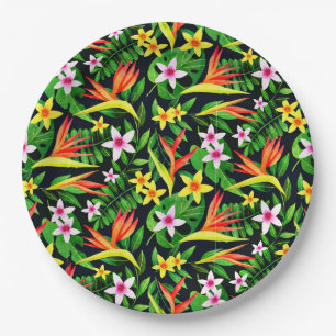 Aquarellfarbene Blume und Blumenmuster aus Frucht- Pappteller