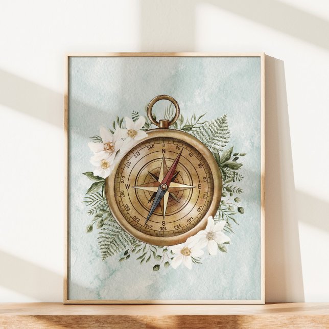 Aquarellfarbene Blume und Grüne Blätter Blumenkomp Poster (Close up under sunlight)