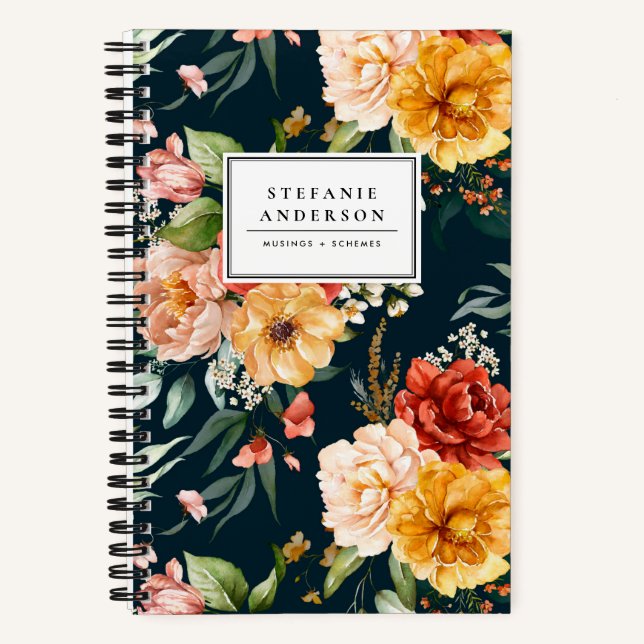 Aquarellfarbene Blume und Grünmuster Notizbuch (Vorderseite)