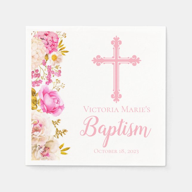 Aquarellfarbene Blume und Kreuztaufe Napkin Serviette (Vorderseite)