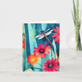 Aquarellfarbene Blume und Libellenfliege individue Karte