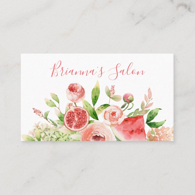 Aquarellfarbene Blume und Obstgrenzen Visitenkarte (Vorderseite)