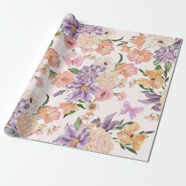 Aquarellfarbene Blume und Schmetterlinge Wildblume Geschenkpapier