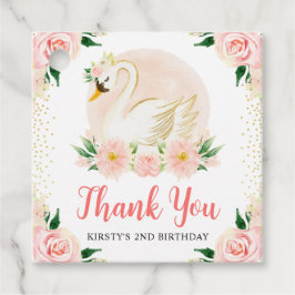 Aquarellfarbene Blume und Schwan zum Geburtstag Geschenkanhänger