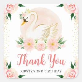 Aquarellfarbene Blume und Schwan zum Geburtstag Quadratischer Aufkleber