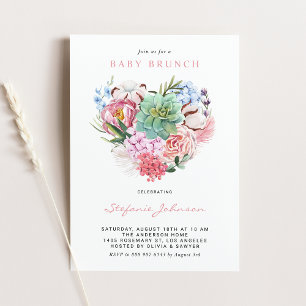 Aquarellfarbene Blume und Sukkuläres Heart Baby Br Einladung