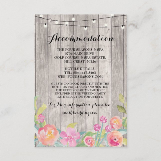 Aquarellfarbene Blume Unterkunft Hochzeit Einladun Begleitkarte (Vorderseite)