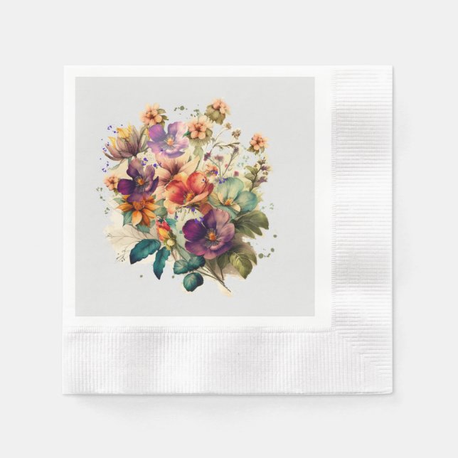Aquarellfarbene Blume Vintag Serviette (Vorderseite)