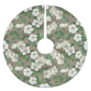 Aquarellfarbene Blume: Vintages Muster. Polyester Weihnachtsbaumdecke