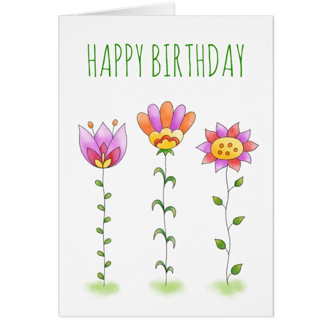 Aquarellfarbene Blume Whimsical Happy Birthday Car (Vorne)