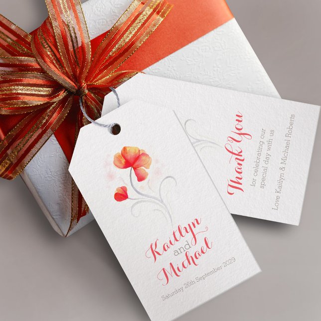 Aquarellfarbene Blume wirbeln orangefarbenes Hochz Geschenkanhänger (Von Creator hochgeladen)