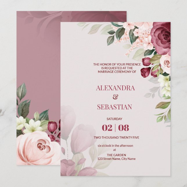 Aquarellfarbene Blume zum Hochzeitsfeiern Einladung (Vorne/Hinten)