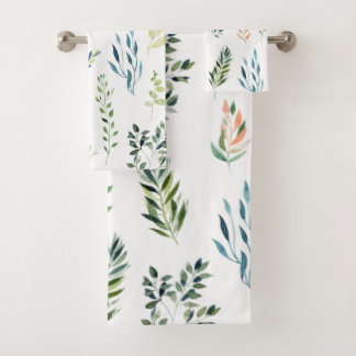Aquarellfarbene Blumenelemente Badhandtuch Set