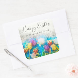 Aquarellfarbene Blumengärten Frohes Ostern Quadratischer Aufkleber