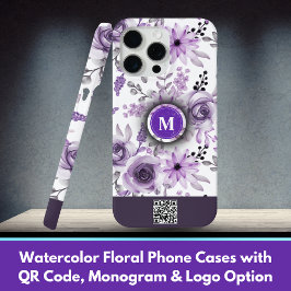 Aquarellfarbene Blumenhörnchen mit QR-Code, Monogr Case-Mate iPhone Hülle