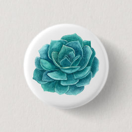 Aquarellfarbene Blumenkohl. Aquamariner Kakteen Button