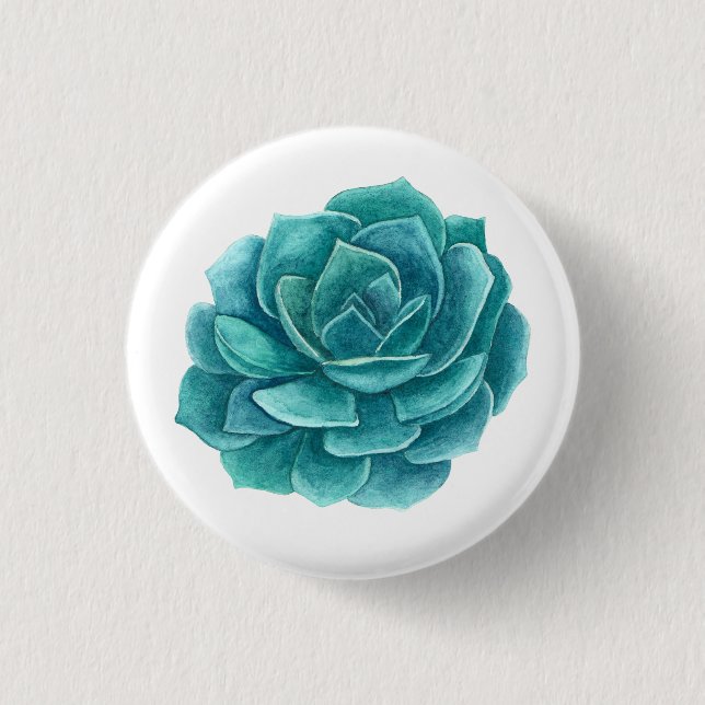 Aquarellfarbene Blumenkohl. Aquamariner Kakteen Button (Vorderseite)