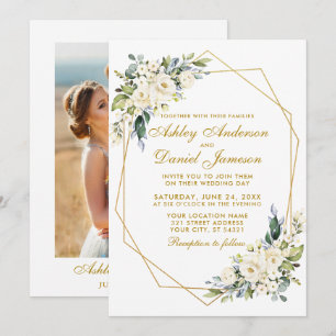 Aquarellfarbene Blumenrahmen Dusty Blue Foto Weddi Einladung
