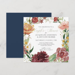 Aquarellfarbene Blumenreath Navy Blush Red Blumen Einladung