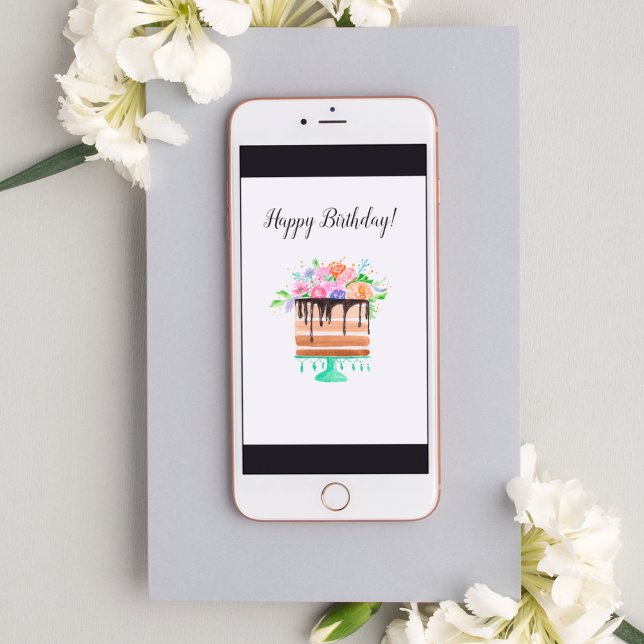 Aquarellfarbene Blumenschokolade Karte (A lovely watercolor Birthday cake card for your instant birthday wishes)