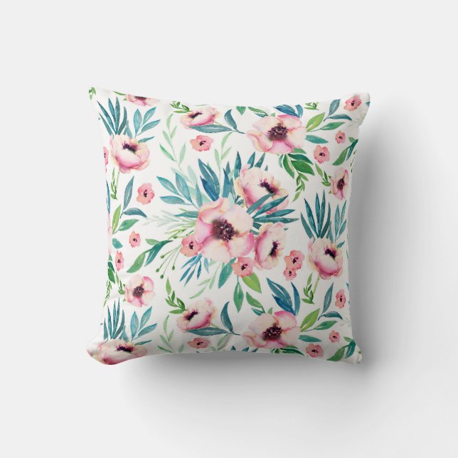 Aquarellfarbene Blüten Kissen (Vorderseite)