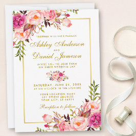 Aquarellfarbene Blütenrosa Blush Gold Hochzeit Einladung