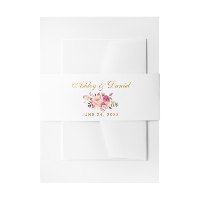 Aquarellfarbene Blütenrosa Blush Gold Hochzeit Einladungsbanderole (Vorderseite Beispiel)