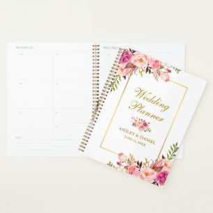 Aquarellfarbene Blütenrosa Blush Gold Hochzeit Planer