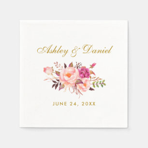Aquarellfarbene Blütenrosa Blush Gold Hochzeit Serviette