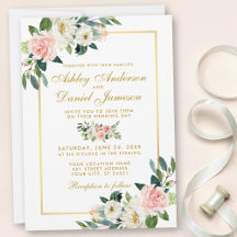 Aquarellfarbene Blütenrosa Blütenweißgoldene Hochz