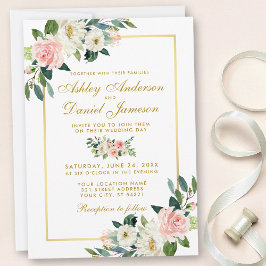 Aquarellfarbene Blütenrosa Blütenweißgoldene Hochz Einladung