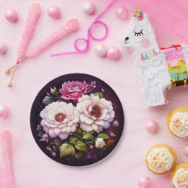 Aquarellfarbene Blütenrosa und violette Blumen Pappteller