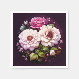 Aquarellfarbene Blütenrosa und violette Blumen Serviette