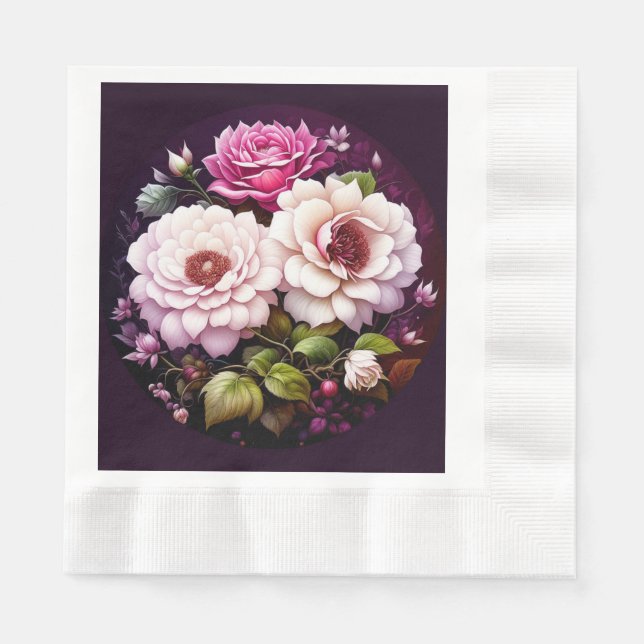 Aquarellfarbene Blütenrosa und violette Blumen Serviette (Vorderseite)
