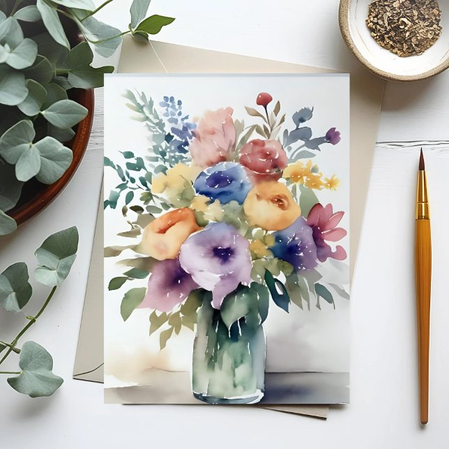 Aquarellfarbene Bouquet-Malerei Postkarte (Von Creator hochgeladen)