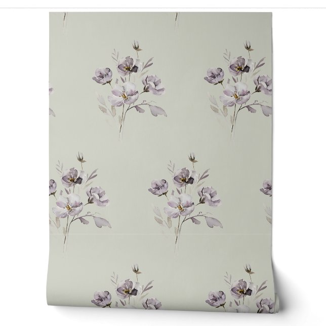 Aquarellfarbene delikate Blume gedämpft lila Tapete (Abrollen)