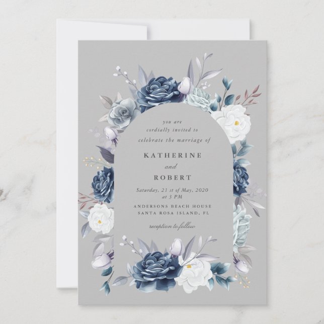 Aquarellfarbene, elegante Hochzeit mit blühenden B Einladung (Vorderseite)