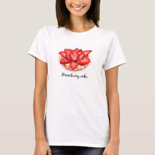 Aquarellfarbene Erdbeerkuchendekoration. T-Shirt