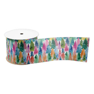 Aquarellfarbene, farbenfrohe Regenbogenweihnachtsb Satinband