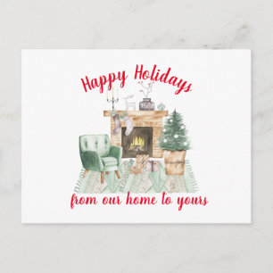 Aquarellfarbene Feuerstelle Weihnachtszeit Postkarte