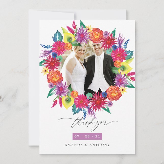 Aquarellfarbene Fiesta Hochzeit Foto Collage Dankeskarte (Vorderseite)