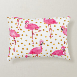 Aquarellfarbene Flamingos mit goldenen Punkten nah Dekokissen