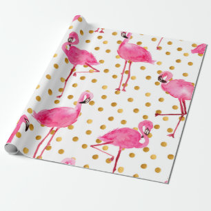 Aquarellfarbene Flamingos mit goldenen Punkten nah Geschenkpapier