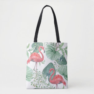 Aquarellfarbene Flamingos und Blätter. Tasche