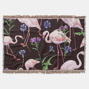 Aquarellfarbene Flamingos und wilde Blume Muster. Decke