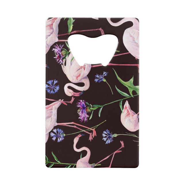 Aquarellfarbene Flamingos und wilde Blume Muster. Geldbeutel Flaschenöffner (Vorderseite)