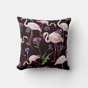 Aquarellfarbene Flamingos und wilde Blume Muster. Kissen